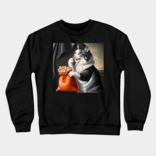 Gray cat with snacks Crewneck Sweatshirt